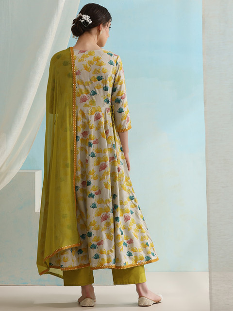 Khushal K Round Neck Floral Printed Anarkali Kurta with Palazzo & Dupatta - Image 4