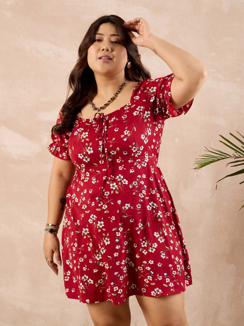 Berrylush Curve Plus Size Floral Printed Sweetheart Neck A-Line Dress - Image 2