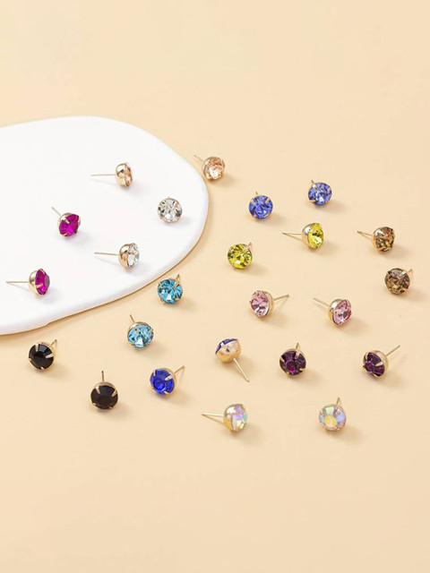 Jewels Galaxy Set of 12 Gold-Plated Classic Studs Earrings
