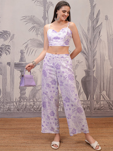 Vishudh Lavender Printed Ethnic Top With Palazzo