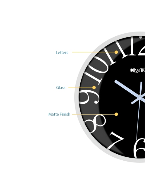 OLIVE TREE White & Black Round Shaped Contemporary Analogue Wall Clock - Image 6