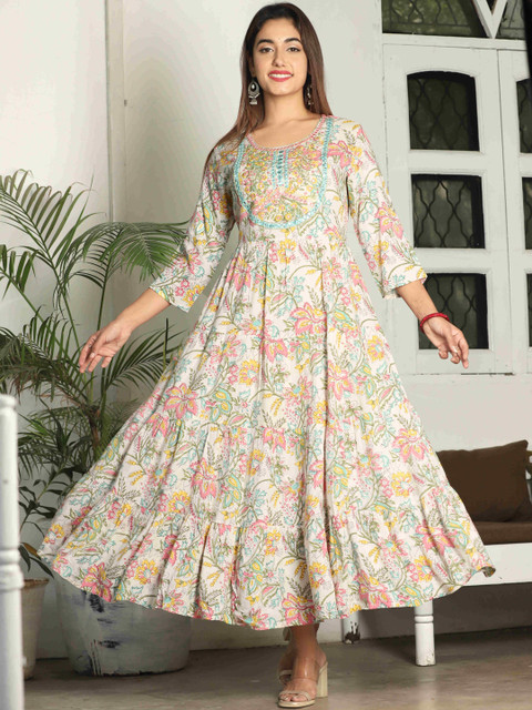 KALINI Floral Printed Flared Sleeves Kurta