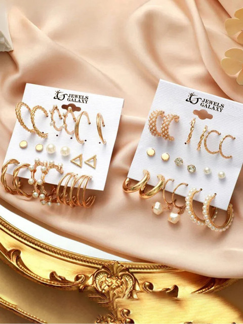 Jewels Galaxy Set Of 18 Gold Plated Contemporary Hoop Earrings