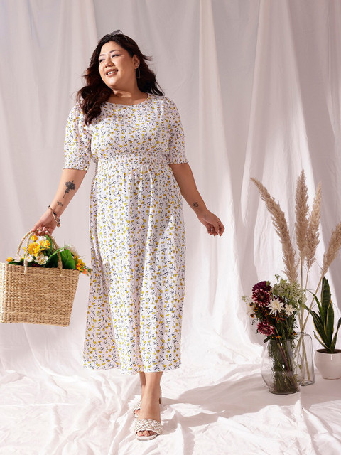 CURVY STREET Plus Size Floral Print Puff Sleeve A-Line Dress - Image 5
