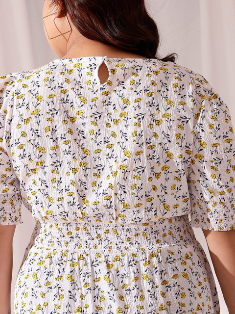 CURVY STREET Plus Size Floral Print Puff Sleeve A-Line Dress - Image 7