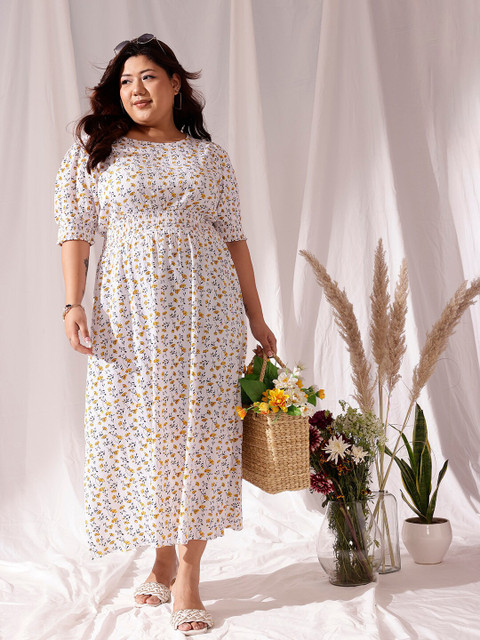 CURVY STREET Plus Size Floral Print Puff Sleeve A-Line Dress - Image 6