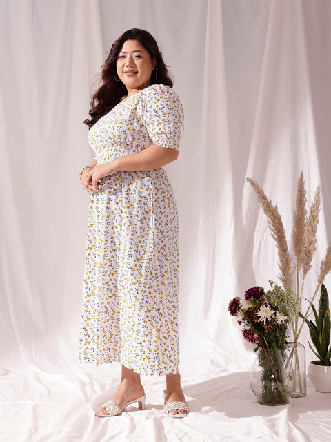 CURVY STREET Plus Size Floral Print Puff Sleeve A-Line Dress - Image 3