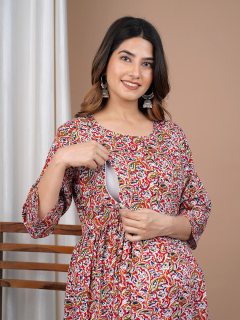 KALINI Floral Printed Maternity A-Line Midi Dress - Image 2