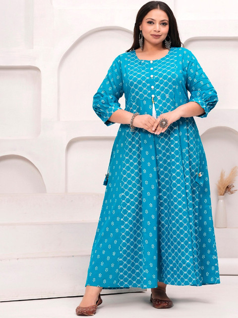 LABULY Plus Size Geometric Printed Pure Cotton Anarkali Kurta - Image 5