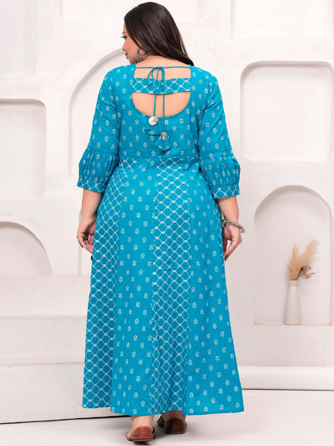 LABULY Plus Size Geometric Printed Pure Cotton Anarkali Kurta - Image 4