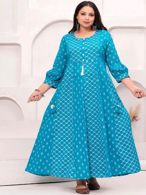 LABULY Plus Size Geometric Printed Pure Cotton Anarkali Kurta - Image 6