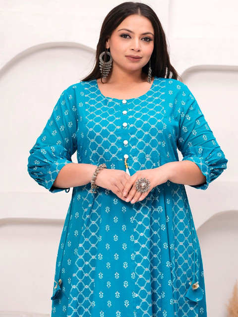 LABULY Plus Size Geometric Printed Pure Cotton Anarkali Kurta - Image 2
