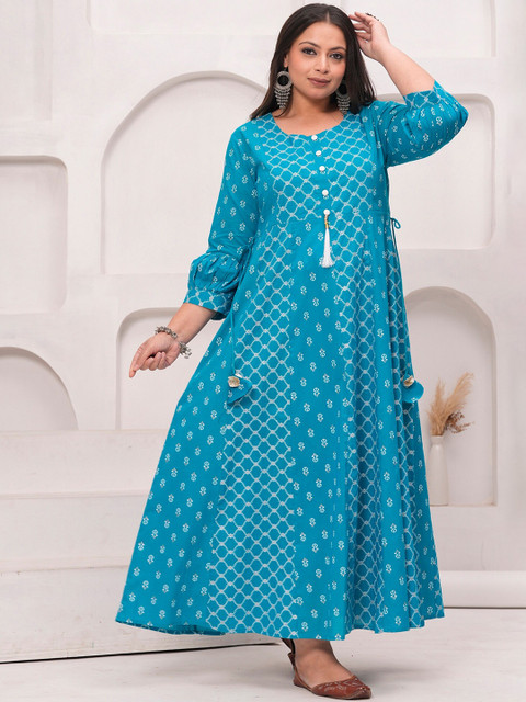 LABULY Plus Size Geometric Printed Pure Cotton Anarkali Kurta - Image 3