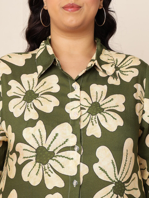 DEEBACO Plus Size Floral Printed Shirt Style Midi Dress - Image 2