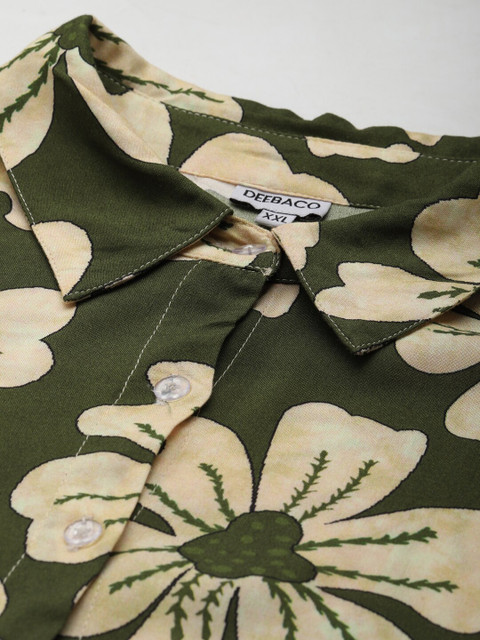 DEEBACO Plus Size Floral Printed Shirt Style Midi Dress - Image 7