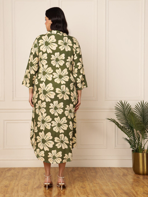 DEEBACO Plus Size Floral Printed Shirt Style Midi Dress - Image 5