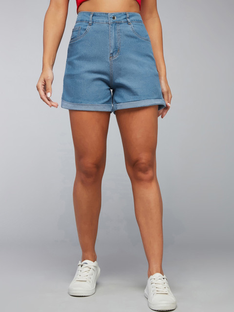 Dolce Crudo Blue Light Weight Relaxed Fit Clean Look Mid Rise Denim Shorts