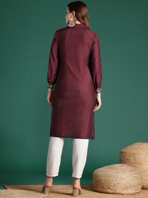 Sangria Sequin Detail Straight Kurta - Image 5