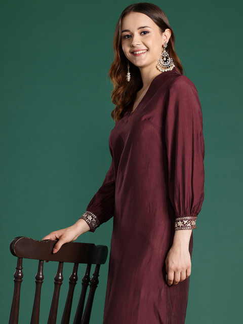 Sangria Sequin Detail Straight Kurta