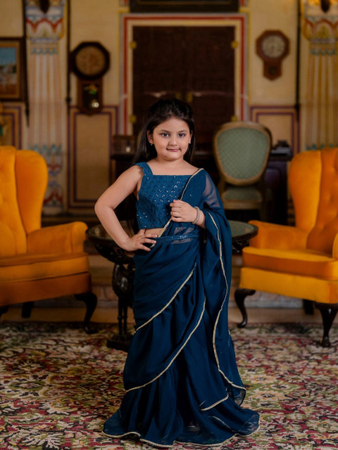 Cutiediva Embellished Sequinned Pure Georgette Ready to Wear Saree - Image 2