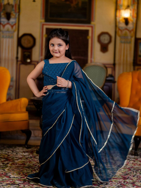 Cutiediva Embellished Sequinned Pure Georgette Ready to Wear Saree - Image 5