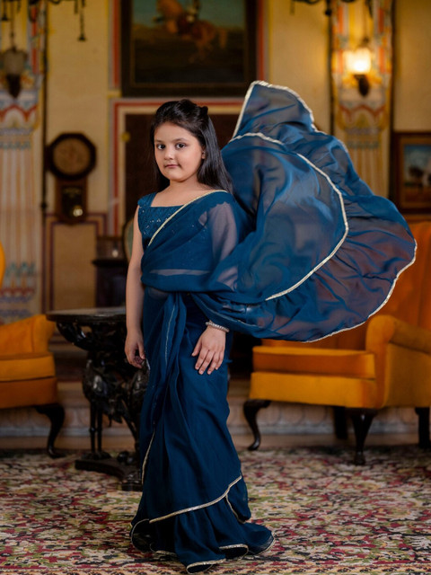 Cutiediva Embellished Sequinned Pure Georgette Ready to Wear Saree - Image 3