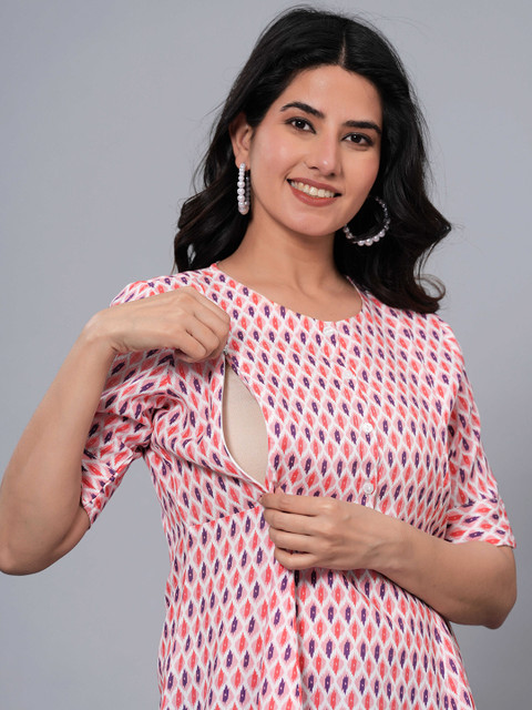 BAESD Geometric Print Round Neck Maternity A-Line Top - Image 2