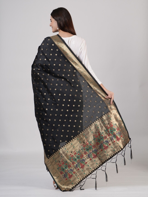 MUFFLY Woven Design Paithani Banarasi Silk Dupatta with Zari - Image 4