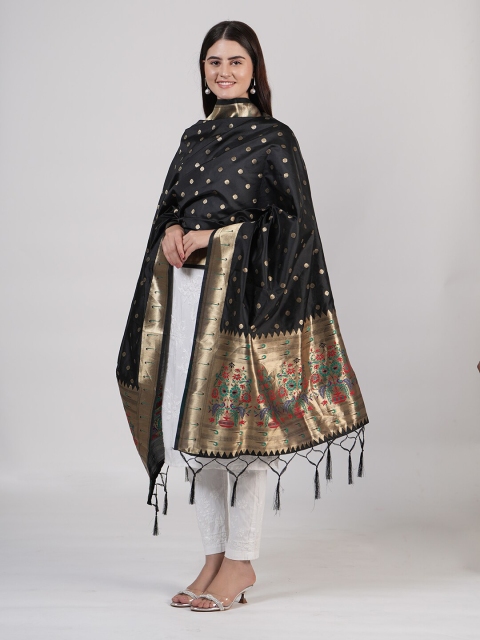 MUFFLY Woven Design Paithani Banarasi Silk Dupatta with Zari - Image 3