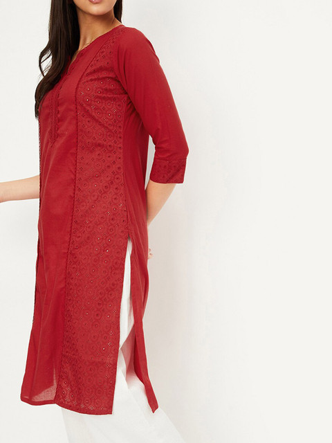 max Ethnic Motifs Embroidered Thread Work Kurta - Image 3