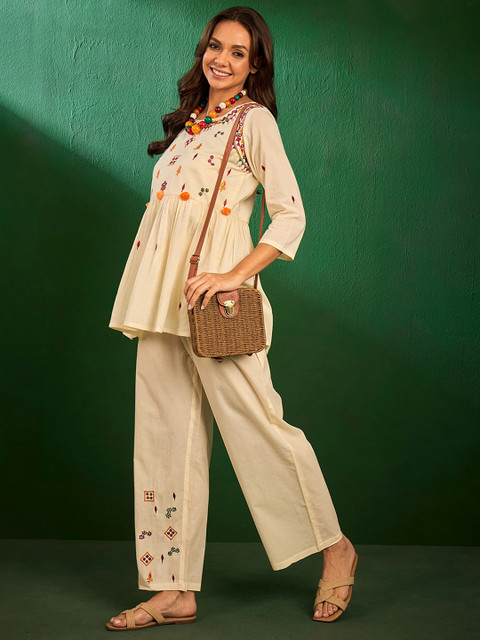 Sangria Embroidered Cotton Top With Palazzos Co-Ords - Image 6
