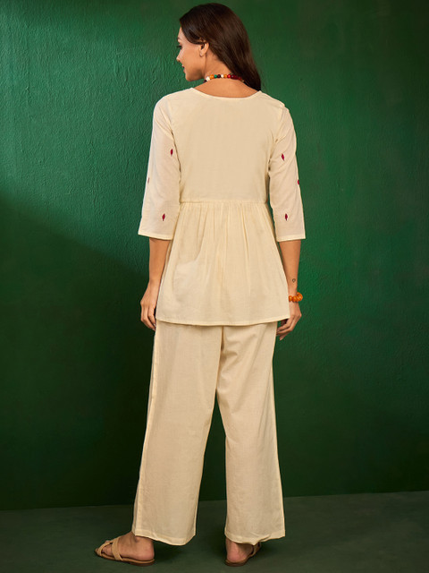 Sangria Embroidered Cotton Top With Palazzos Co-Ords - Image 5