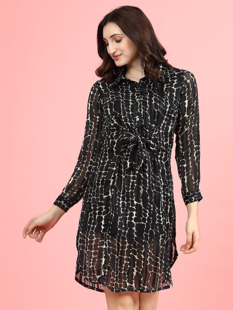 plusS Abstract Print Shirt Style Dress