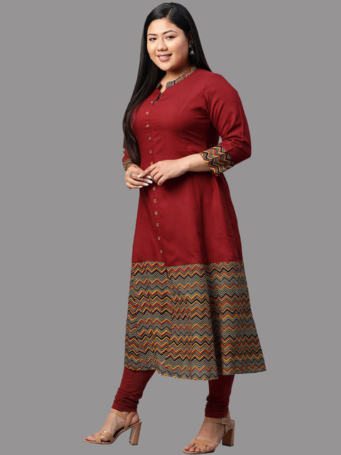 KALINI Geometric Mandarin Collar Thread Work Plus Size Anarkali Kurta - Image 3