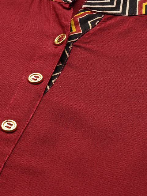 KALINI Geometric Mandarin Collar Thread Work Plus Size Anarkali Kurta - Image 2