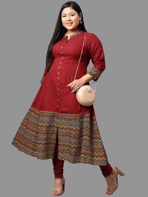 KALINI Geometric Mandarin Collar Thread Work Plus Size Anarkali Kurta - Image 5
