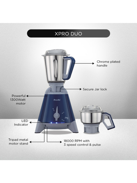 Preethi Blue Stainless Steel Juicer Mixer Grinder-1300W - Image 4