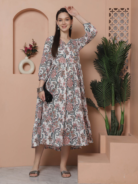 Rajnandini V Neck Floral Print Maternity A-Line Midi Dress - Image 6