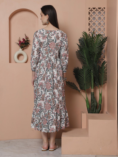 Rajnandini V Neck Floral Print Maternity A-Line Midi Dress - Image 5