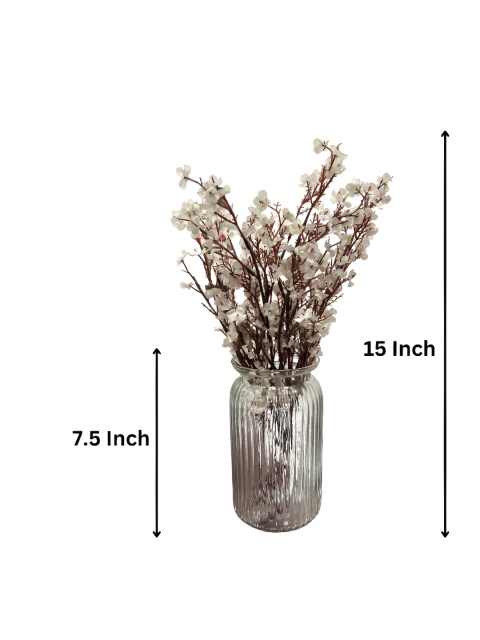 BS AMOR Transparent & White Textured Glass Vase With Artificial Flower Bunch - Image 7