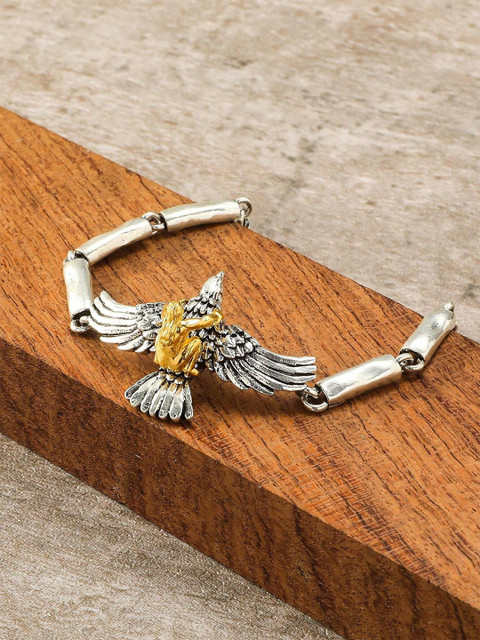 LUCKY JEWELLERY Unisex Silver-Plated Oxidised Wraparound Bracelet