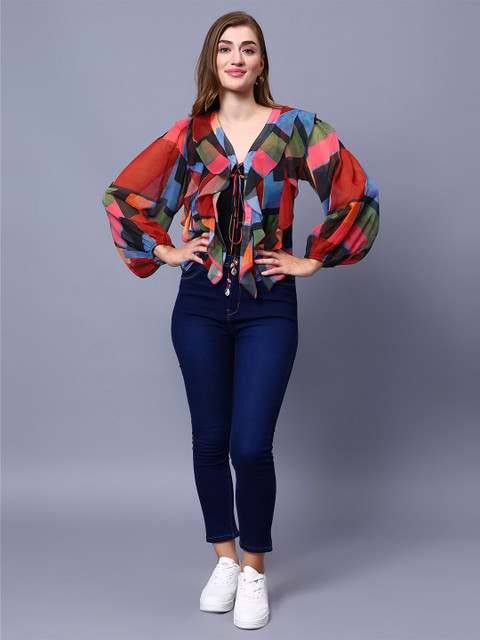 Amagyaa Women Printed Tie-Up Shrug