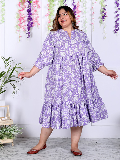 Swasti Plus Size Floral Printed Cotton A-Line Midi Dress - Image 4