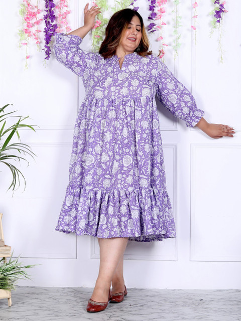 Swasti Plus Size Floral Printed Cotton A-Line Midi Dress - Image 6