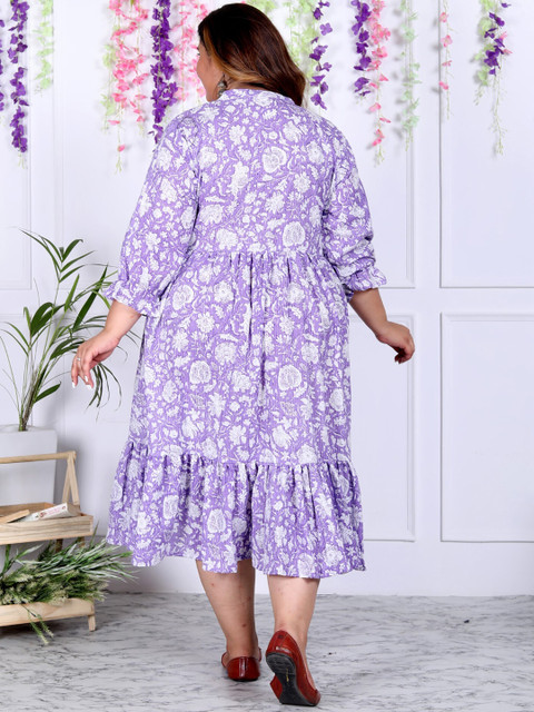 Swasti Plus Size Floral Printed Cotton A-Line Midi Dress - Image 5