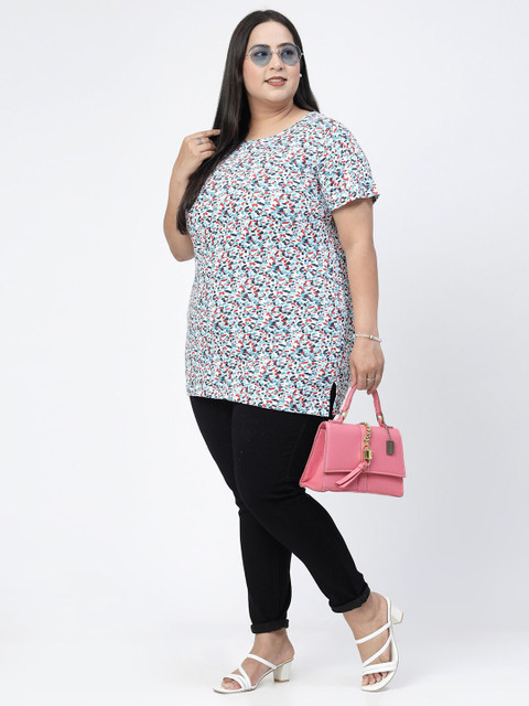 plusS Round Neck Short Sleeves Abstract Printed Cotton Regular Fit Plus Size T-shirt - Image 6