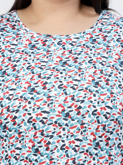 plusS Round Neck Short Sleeves Abstract Printed Cotton Regular Fit Plus Size T-shirt - Image 2