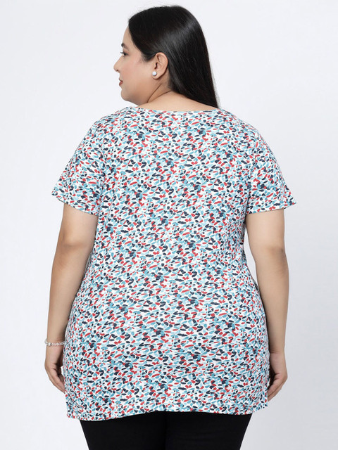 plusS Round Neck Short Sleeves Abstract Printed Cotton Regular Fit Plus Size T-shirt - Image 5