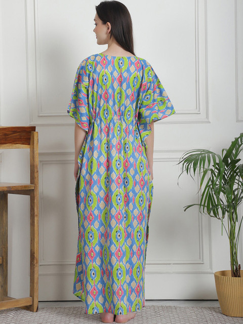 Secret Wish Printed Pure Cotton Maxi Maternity Kaftan Nightdress - Image 4