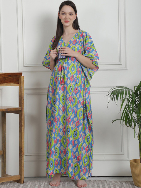 Secret Wish Printed Pure Cotton Maxi Maternity Kaftan Nightdress - Image 5